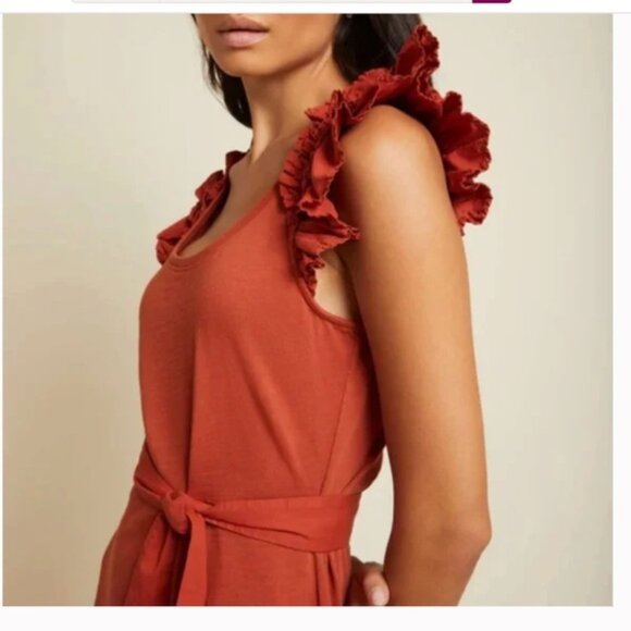 Nation LTD Everleigh Frilly Midi Dress in Cayenne Size Small NWT - Picture 3 of 11